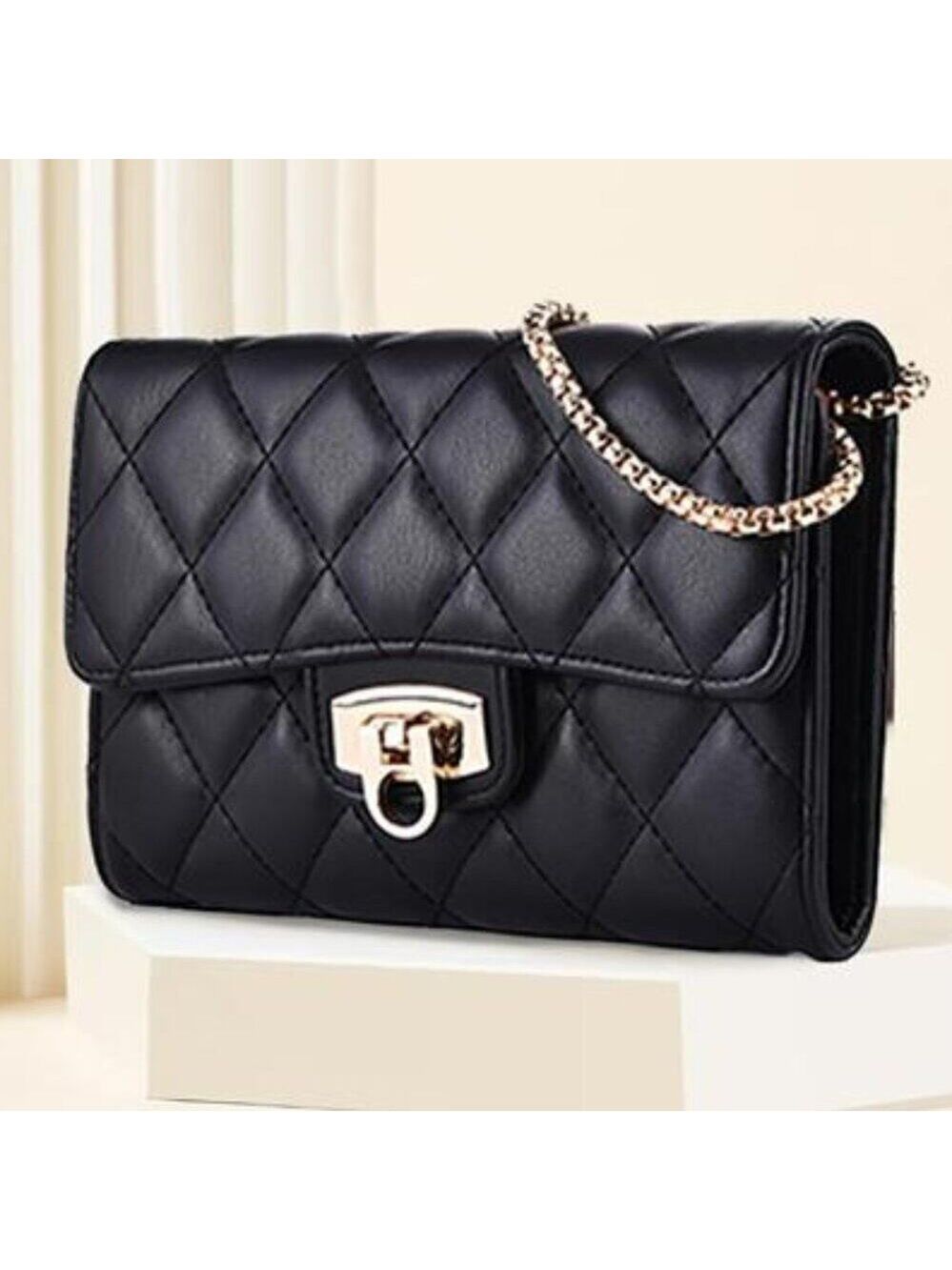 Stylish Small Quilted Crossbody Bag Compact Black Shoulder Bag for Women